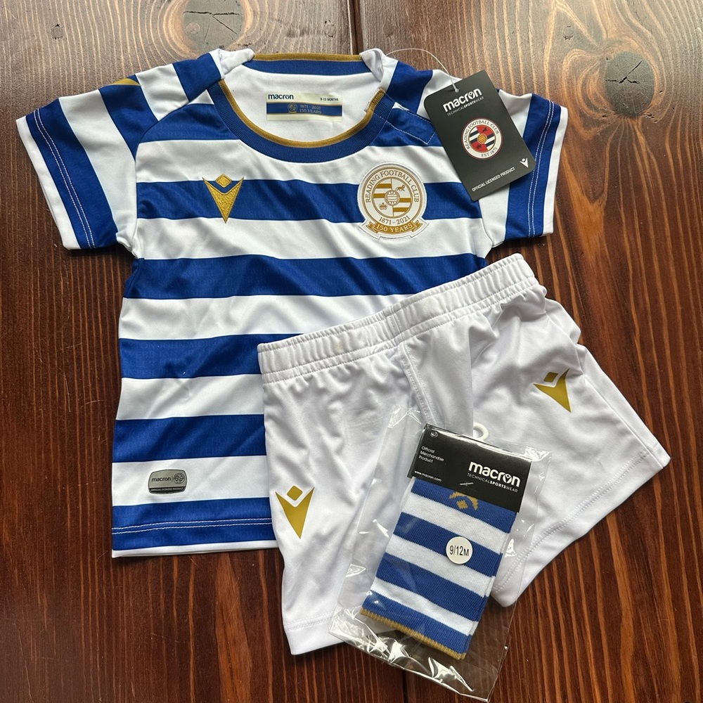 Macron FOOTBALL SOCCER  3pc kids 150 years set shorts socks jersey 9-12 mos NWT